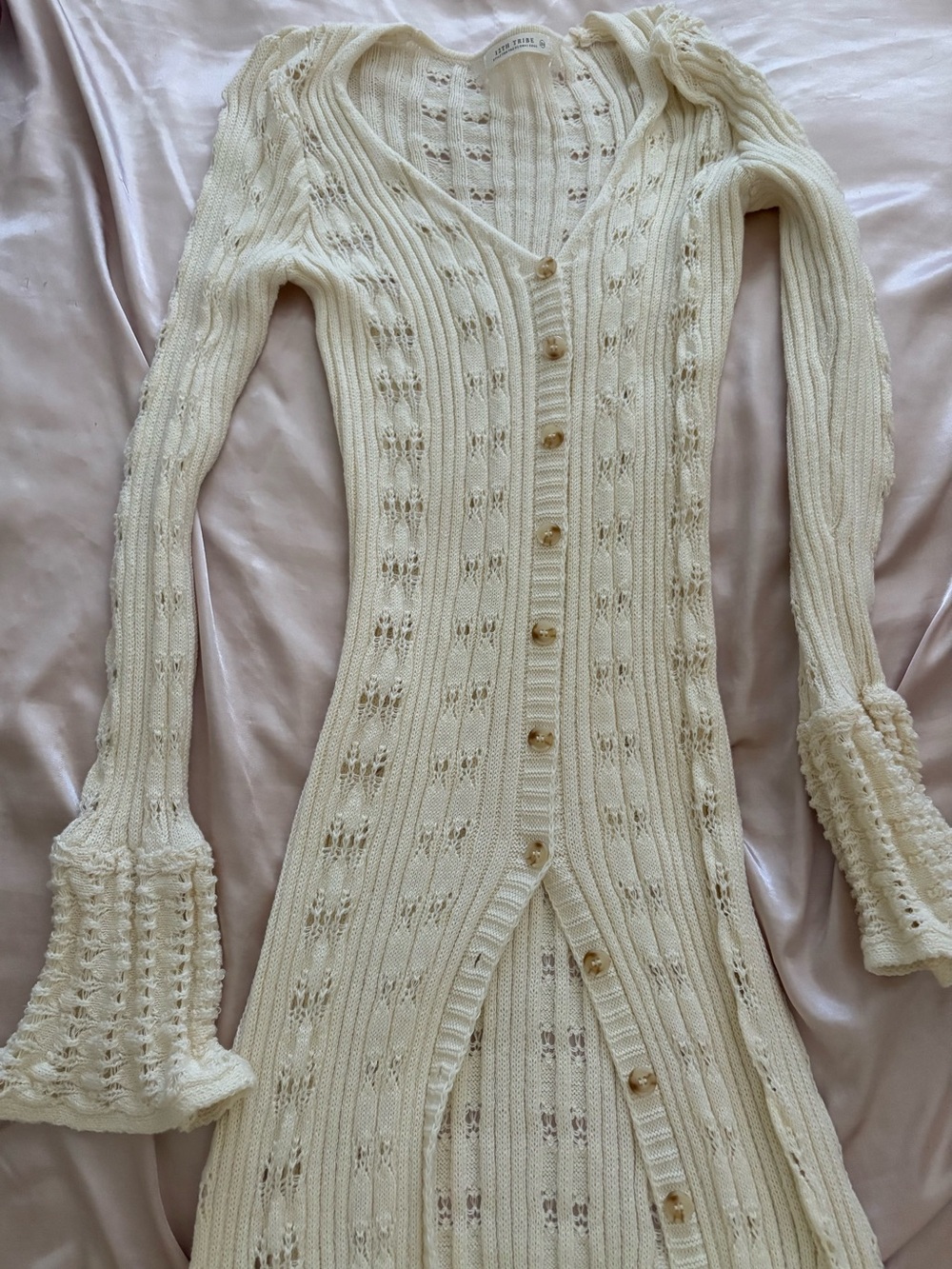 Women's Cream Knit Button-Front Cardigan Dress